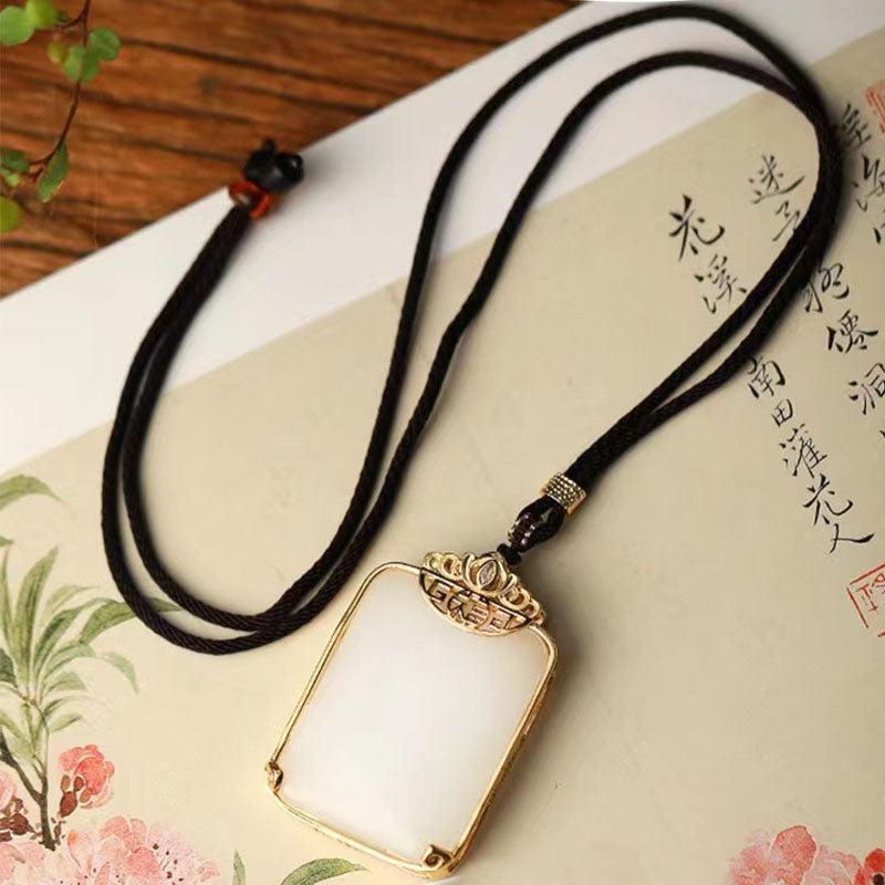Chinoiserie Hetian jade gold inlaid jade safe and sound jade brand necklace