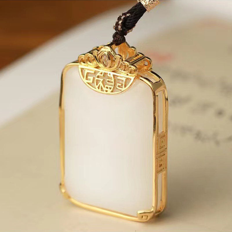 Chinoiserie Hetian jade gold inlaid jade safe and sound jade brand necklace