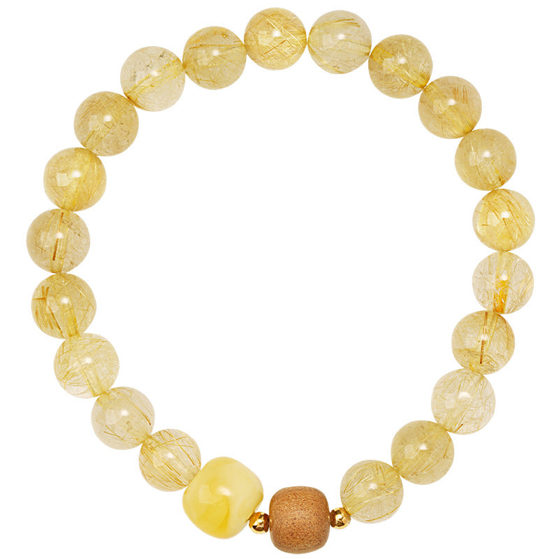 Chinoiserie Blonde Crystal Beeswax Bracelet Laoshan Sandalwood Amber Feng Shui bracelet