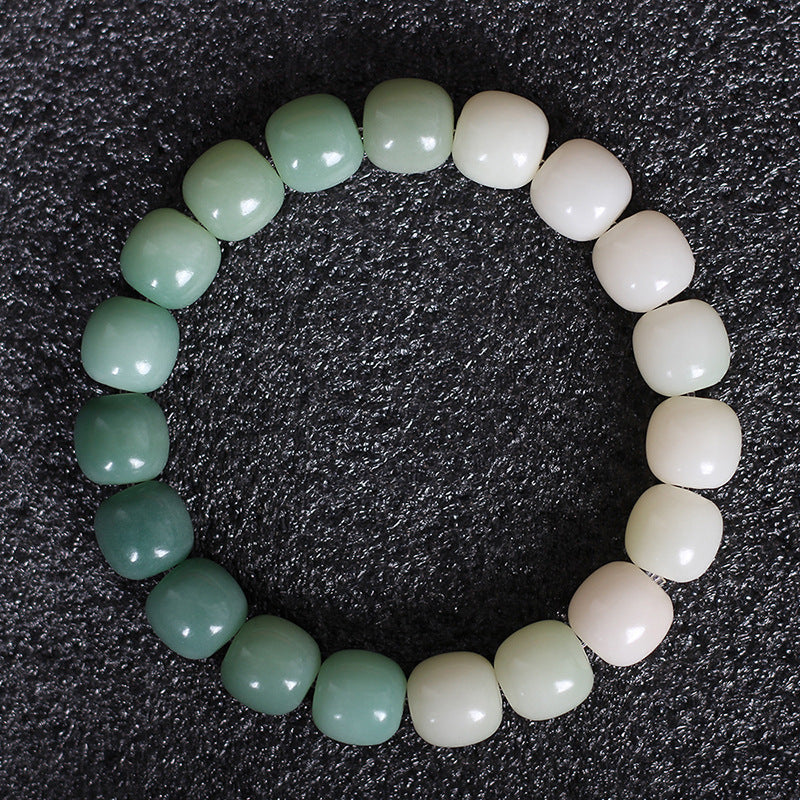 Chinoiserie Green yin leather bodhi seed green gradient color feng shui string for men and women