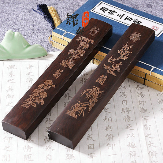 Chinoiserie WenFangSiBao black catalpa wood paper weight 2Pcs