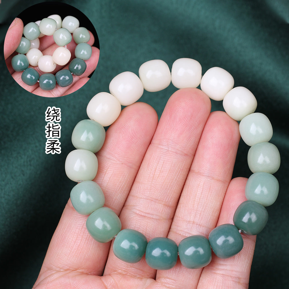 Chinoiserie Green yin leather bodhi seed green gradient color feng shui string for men and women