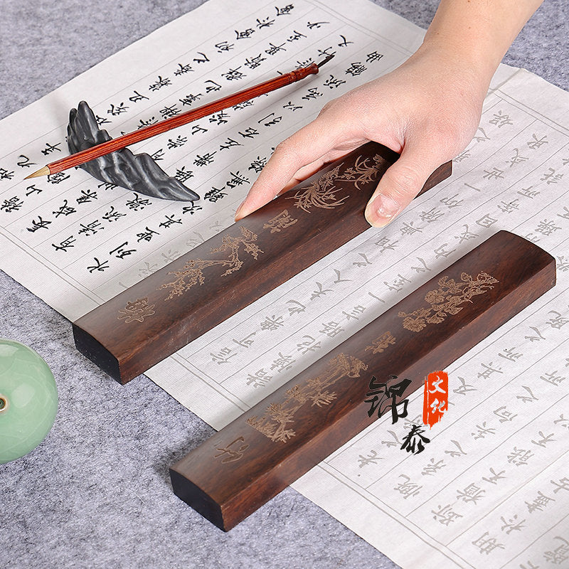 Chinoiserie WenFangSiBao black catalpa wood paper weight 2Pcs