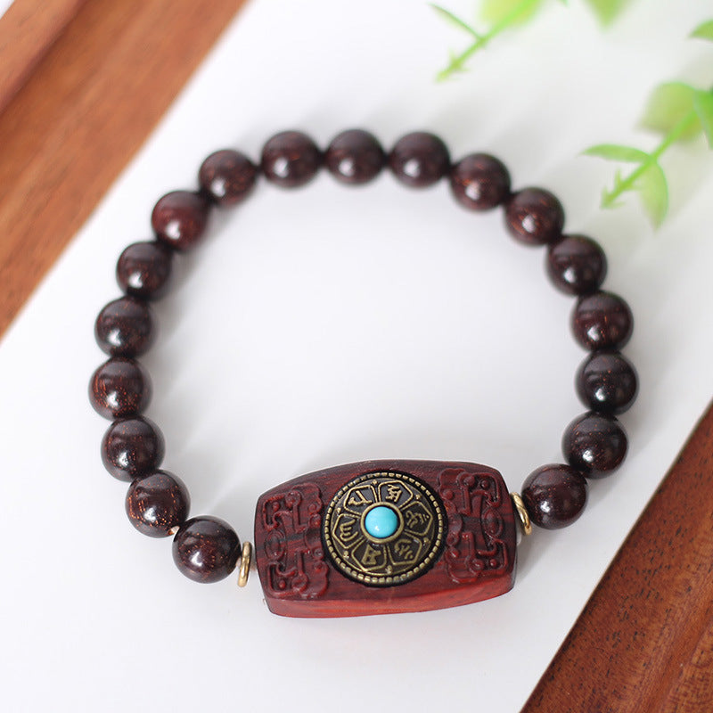 Chinoiserie natural small leaf red sandalwood Feng shui hand string beads men's and women's bracelet jewelry