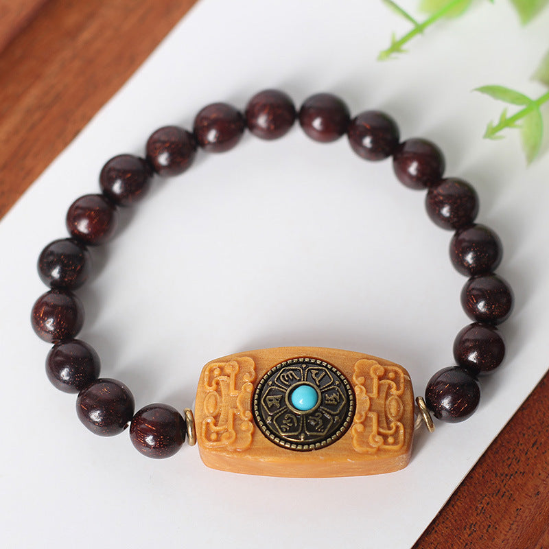 Chinoiserie natural small leaf red sandalwood Feng shui hand string beads men's and women's bracelet jewelry