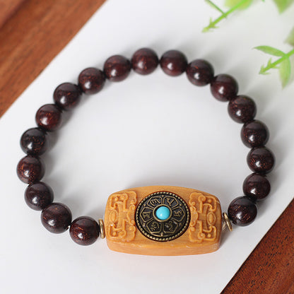 Chinoiserie natural small leaf red sandalwood Feng shui hand string beads men's and women's bracelet jewelry