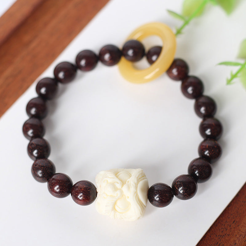 Chinoiserie natural small leaf red sandalwood Feng shui hand string beads men's and women's bracelet jewelry