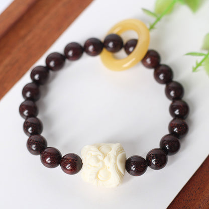 Chinoiserie natural small leaf red sandalwood Feng shui hand string beads men's and women's bracelet jewelry