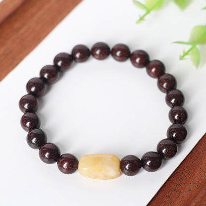 Chinoiserie natural small leaf red sandalwood Feng shui hand string beads men's and women's bracelet jewelry