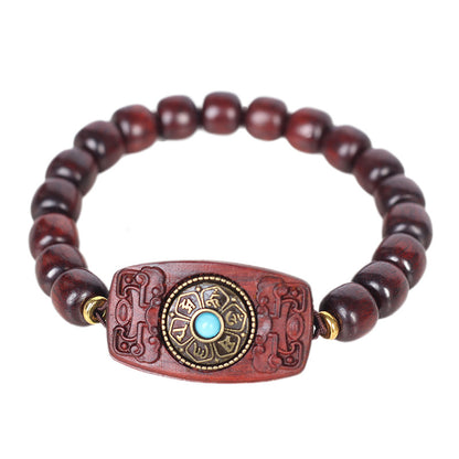 Chinoiserie natural small leaf red sandalwood Feng shui hand string beads men's and women's bracelet jewelry