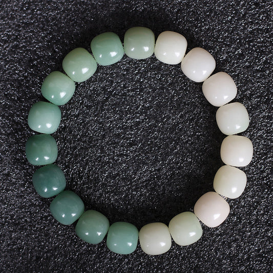 Chinoiserie Green yin leather bodhi seed green gradient color feng shui string for men and women